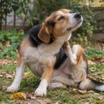 Bahçede boynunu kaşıyan köpek; dış parazit yazısı için temsili görsel.